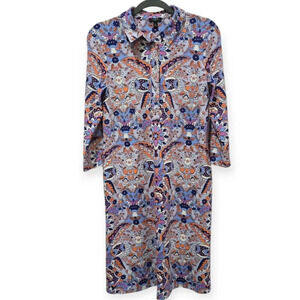 Talbots SP Small Petite Half Plackett Shirt Dress Multicolor Paisley 3/4 Sleeve